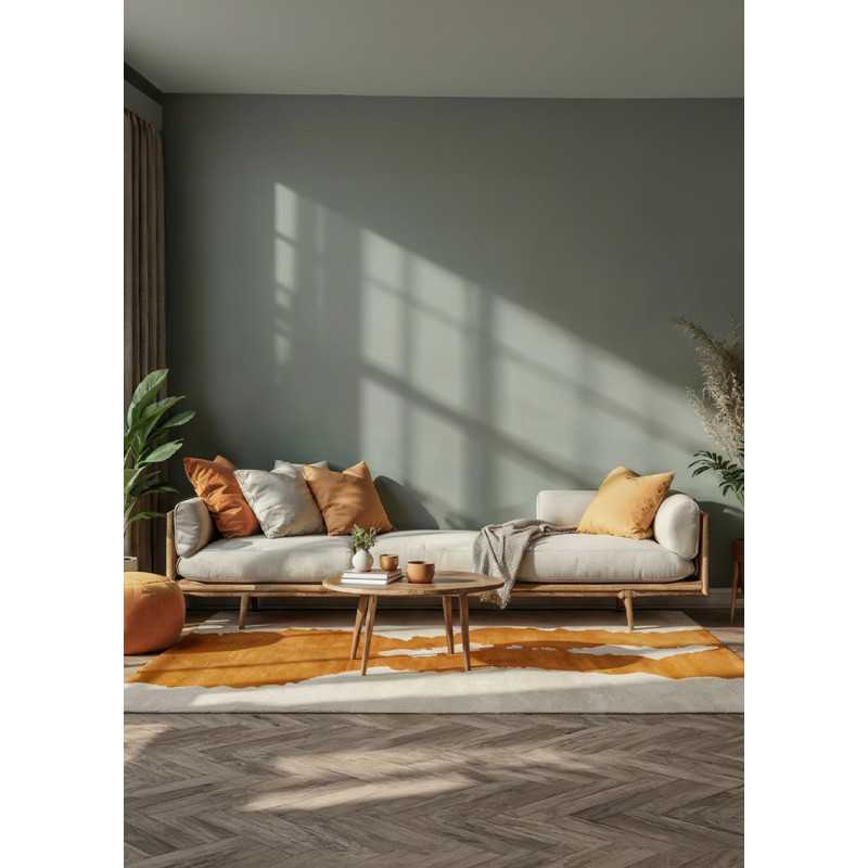 Tapis en laine fait main moderne crème jaune moutarde MERVE