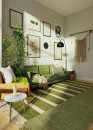 Tapis en laine vert beige fait main STONEG