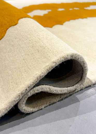 Tapis en laine fait main moderne crème jaune moutarde MERVE
