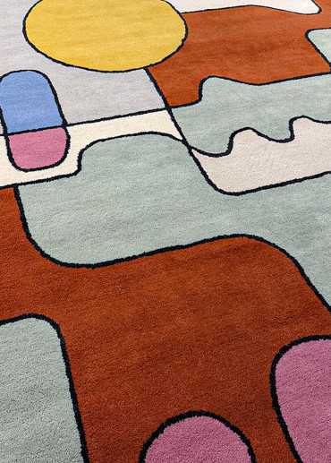 Tapis en laine abstrait multicolore fait main PABLO