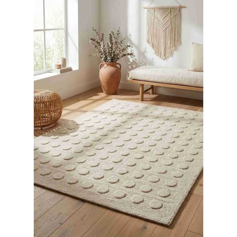 Tapis à pois crème en laine fait main OLITE