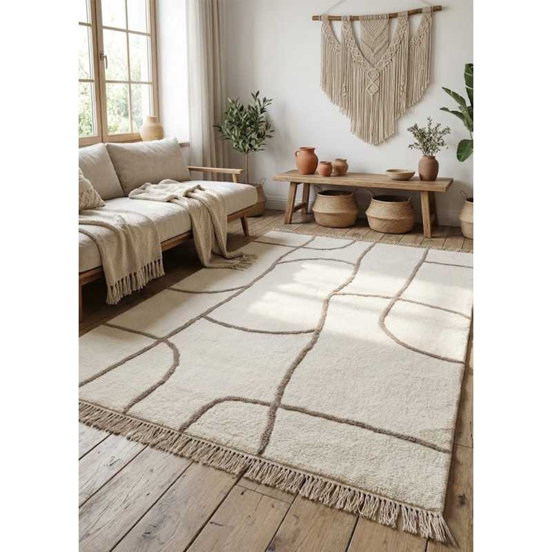 Tapis en coton fait main crème taupe LEVANTA