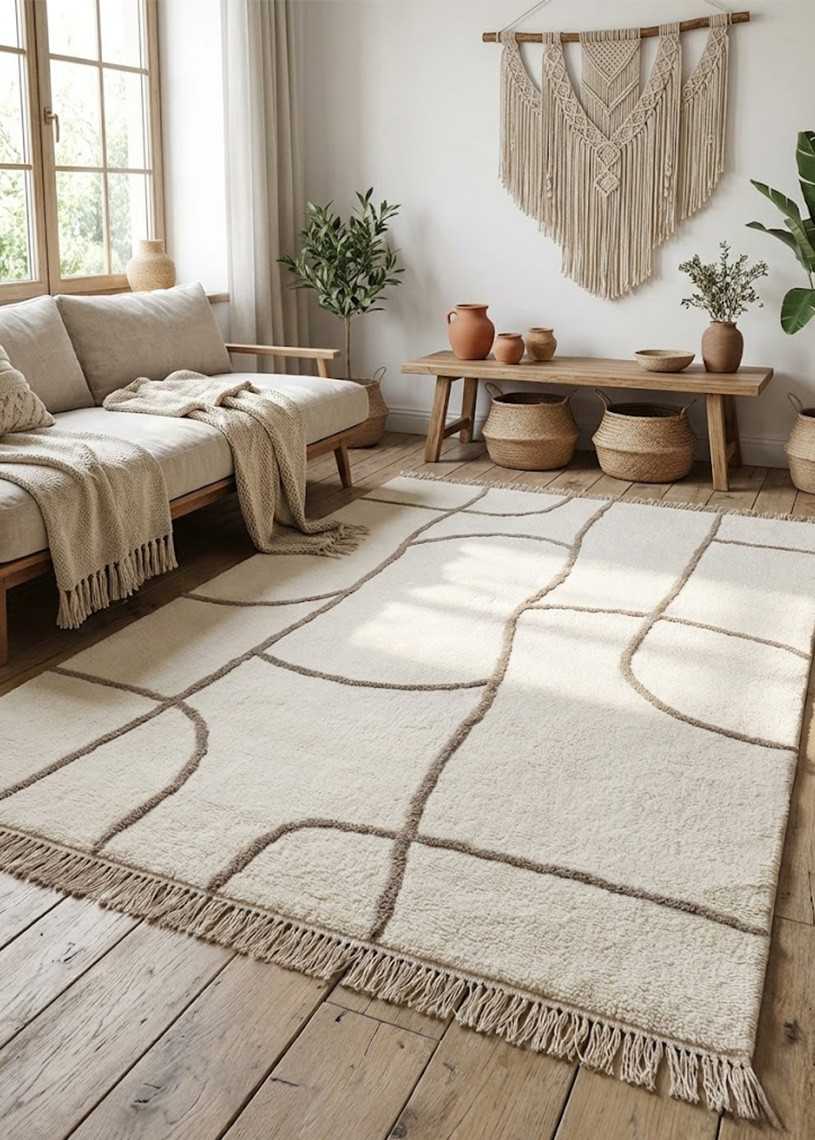 Tapis en coton fait main crème taupe LEVANTA