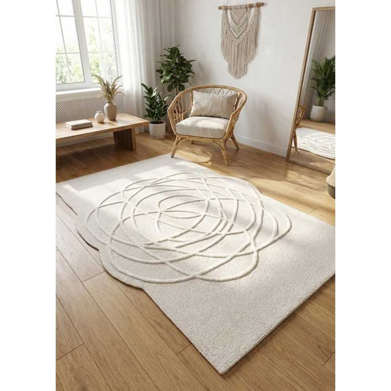 Tapis organique en laine fait main crème SPINORA