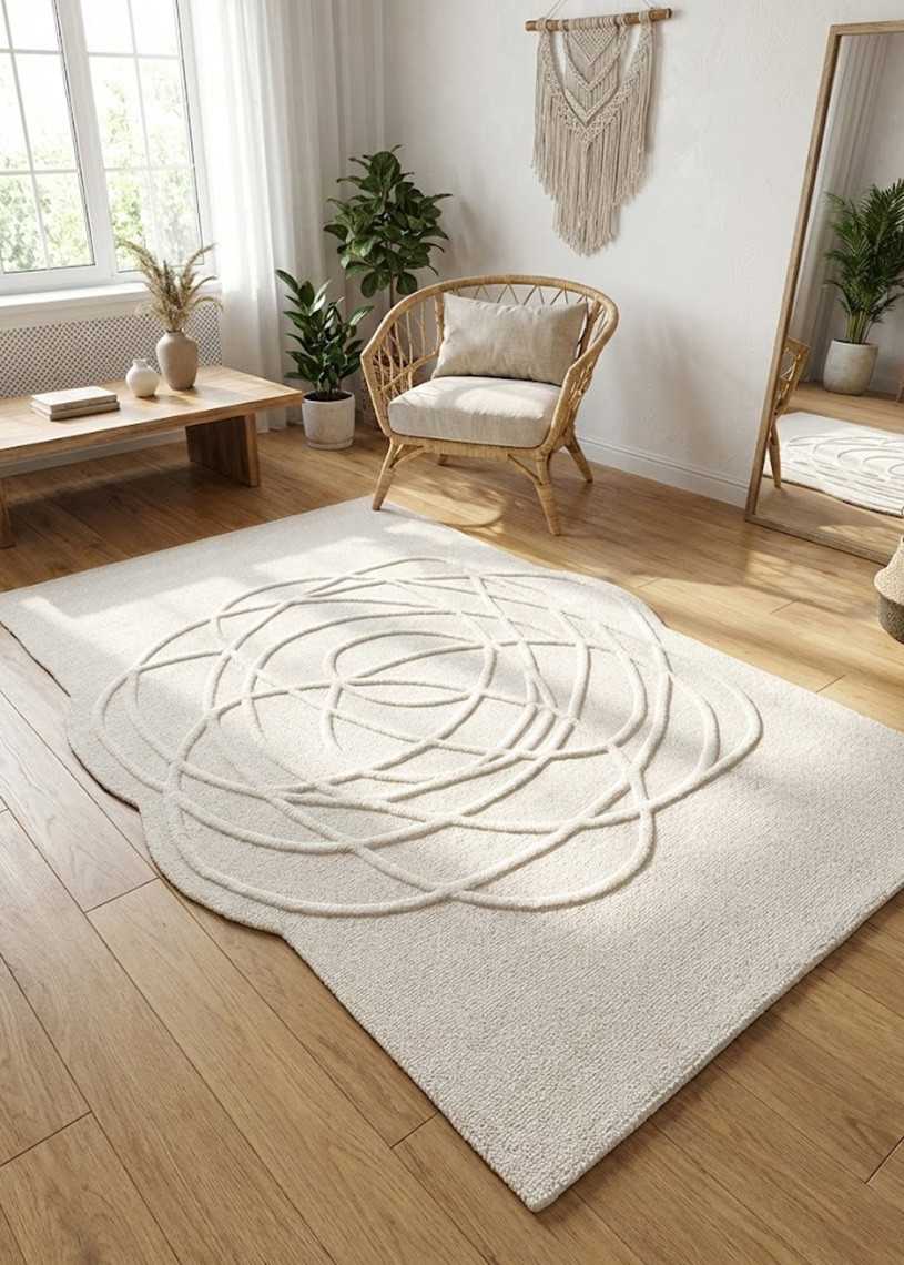 Tapis organique en laine fait main crème SPINORA