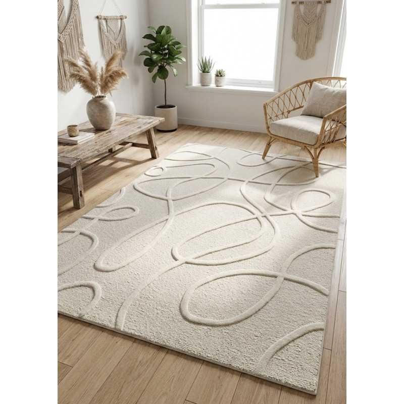 Tapis en laine moderne crème fait main DAINORA