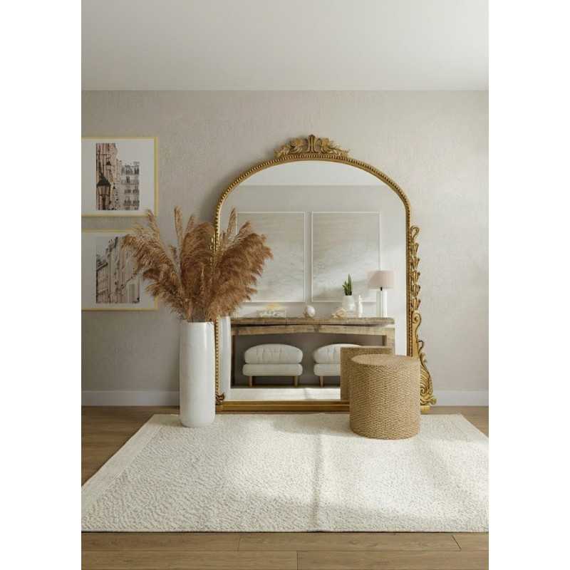 Tapis en laine bouclée fait main crème CRISTAL