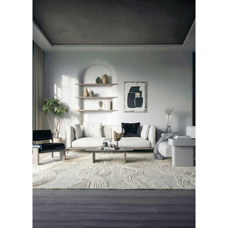 Tapis en laine fait main moderne crème SCOLIS