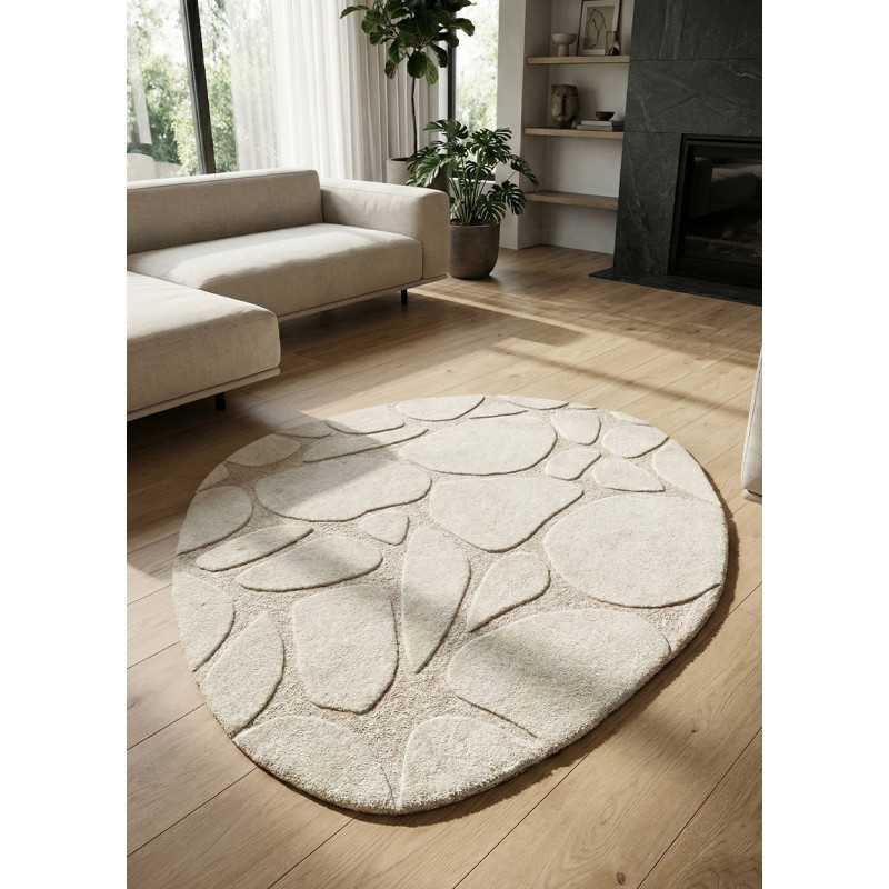 Tapis asymétrique crème en laine fait main GALEIA