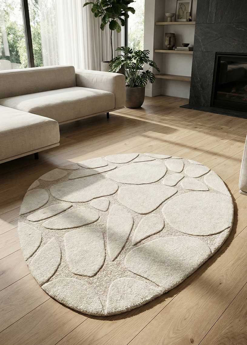 Tapis asymétrique crème en laine fait main GALEIA