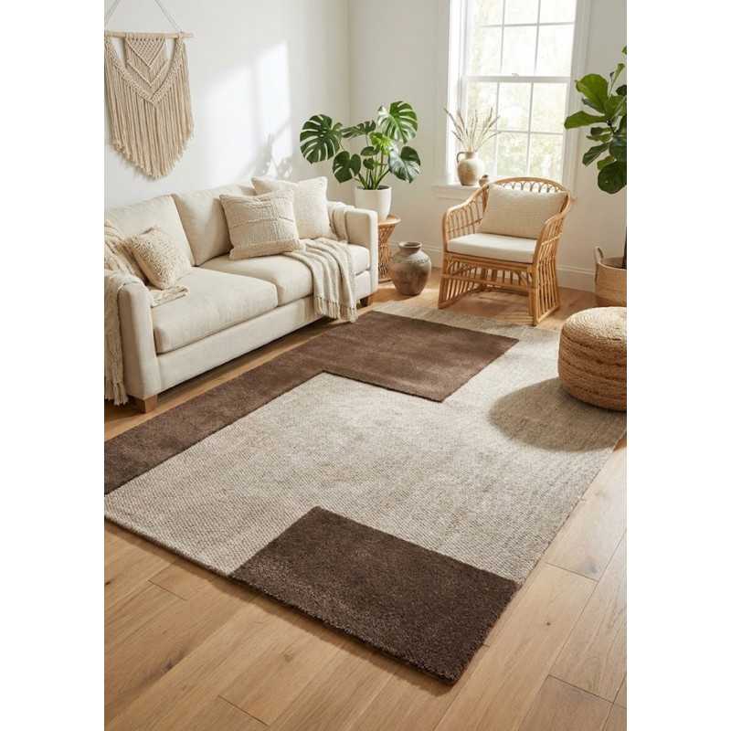 Tapis en laine fait main marron gris GALINE