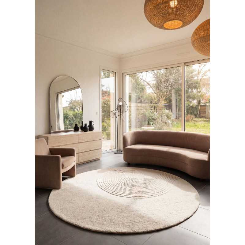 Tapis en laine fait main rond crème - FOSSILE
