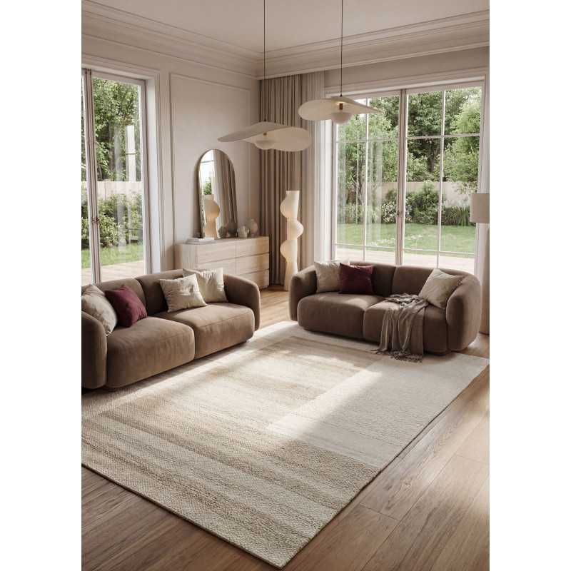 Tapis en laine tissée fait main beige crème OPALE