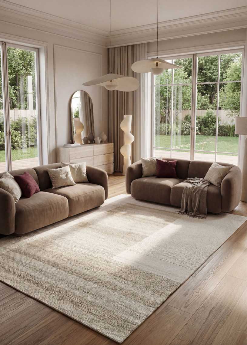 Tapis en laine tissée fait main beige crème OPALE