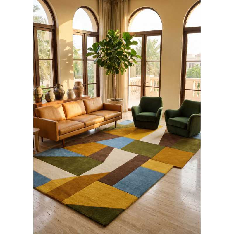 Tapis en laine fait main asymétrique multicolore PANTHEO