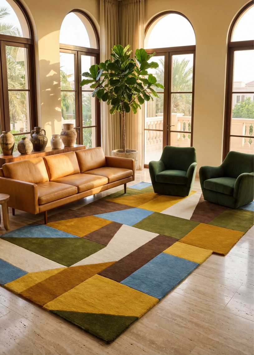 Tapis en laine fait main asymétrique multicolore PANTHEO