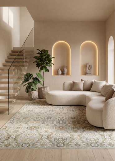 Tapis oriental vert beige...