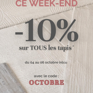 Ce week-end seulement ⏳Profitez de -10% sur TOUS LES TAPIS sur toutapis.fr et en boutique avec le code OCTOBRE ! 🩷

#tapis #toutapis #promo #deco #decorationinterieur #bonplan #bonplanlyon