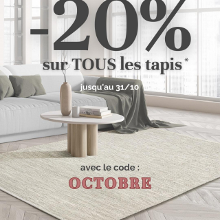 -20% sur TOUT le site toutapis.fr et en magasin pour les dernières semaines d’Octobre 🎀 jusqu’au 31/10.
On vous régale avec cette promo flash et jusqu’à -70% sur un large choix de tapis. 
Profitez en pour embellir votre intérieur cet hiver. 🏠

Offre non cumulable avec les promos en cours. 

#tapis #deco #promo #bonplan #bonplandeco #inspideco #homedecor #toutapis #octobrerose